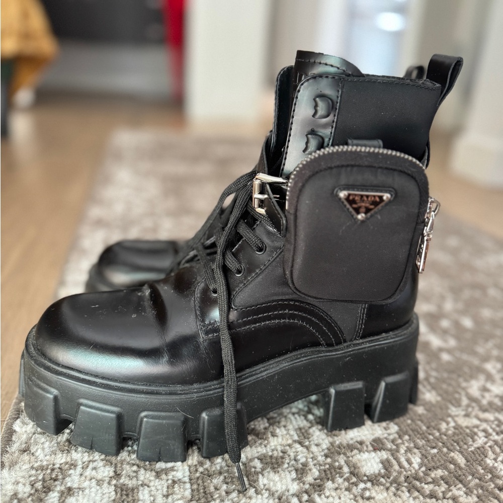 Prada Monolith leather & Re-Nylon boots w/ pouch (7.5) w/ original box, receipt